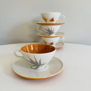 Vintage Ben Seibel Iroquois Harvest Time Informal True China, Teacups and Saucers, Set of 4, Ben Seibel Design, Mid Century Modern Dishes