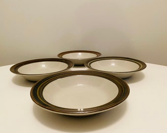 Arabia Finland Karelia Cereal Bowls, Set of 4, Arabia Finland Bowls, Brown Rim Bowls, Anja Jaatinen Winquist, Danish Modern Pottery Bowls