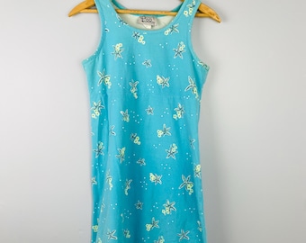 Vestido informal vintage sin mangas de Lilly Pulitzer, talla pequeña, estampado de estrellas de mar azules, fabricado en EE. UU., de mezcla de algodón, para verano.