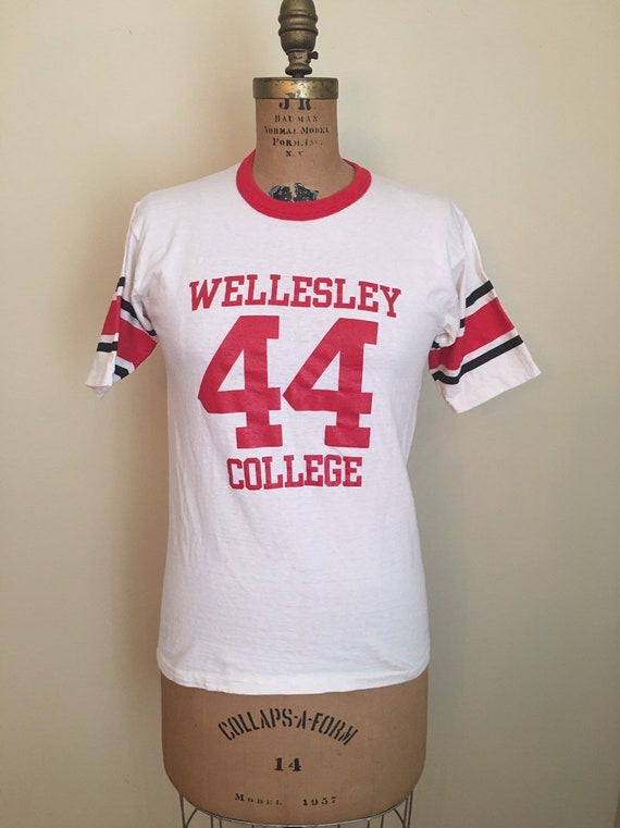 Vintage Wellesley College Ringer T-shirt, Red and