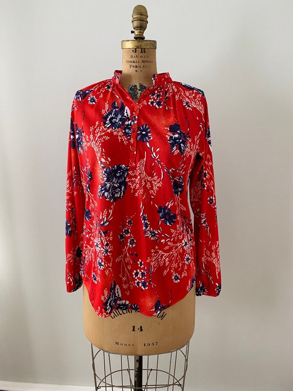 red polyester blouse