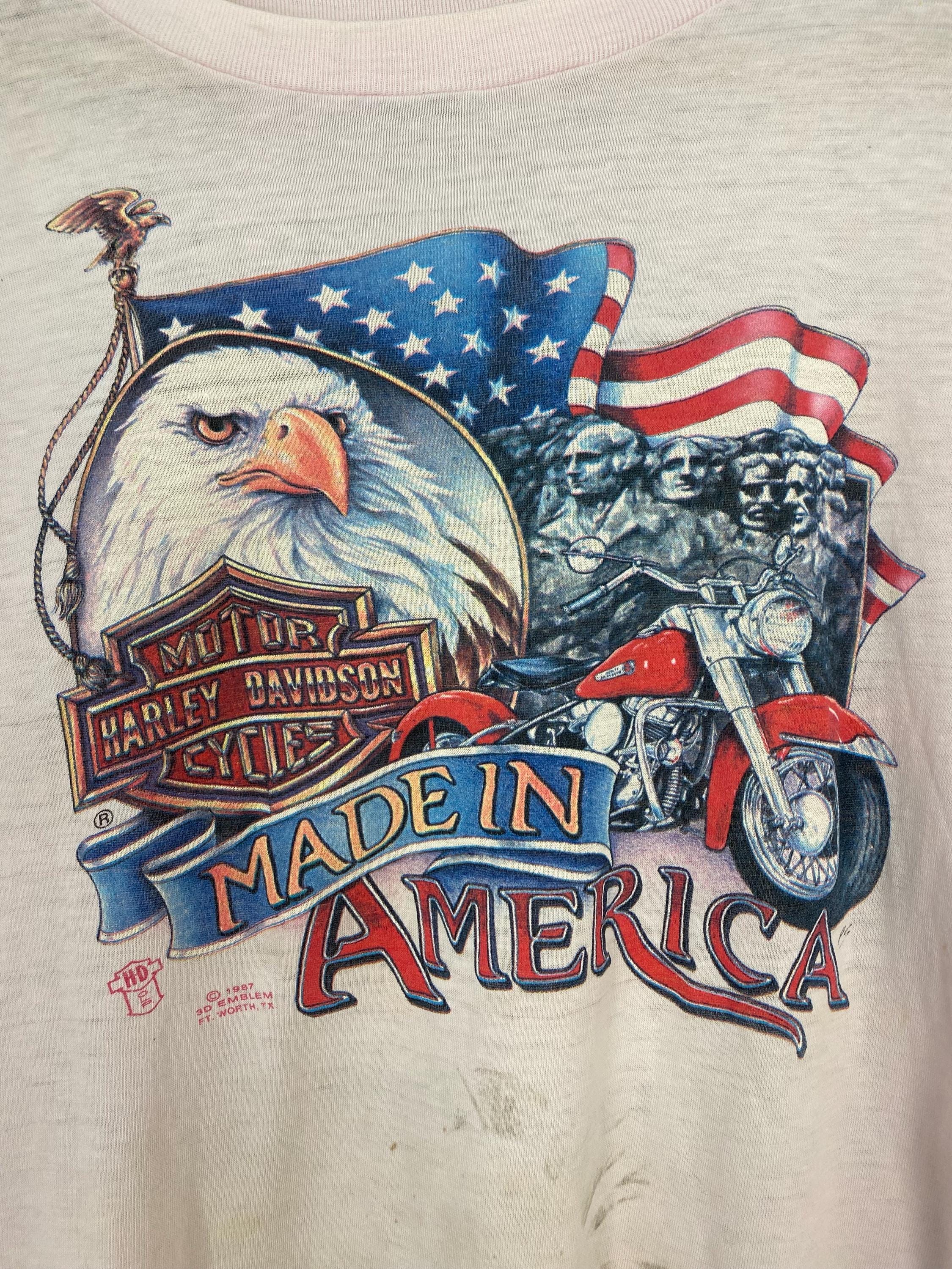 Vintage Harley Davidson 3D Emblem T-shirt, Size S, Made in America