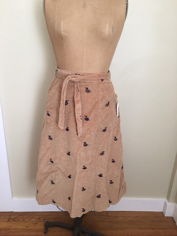 Vintage Corduroy Embroidered Wrap Skirt, Mallard D