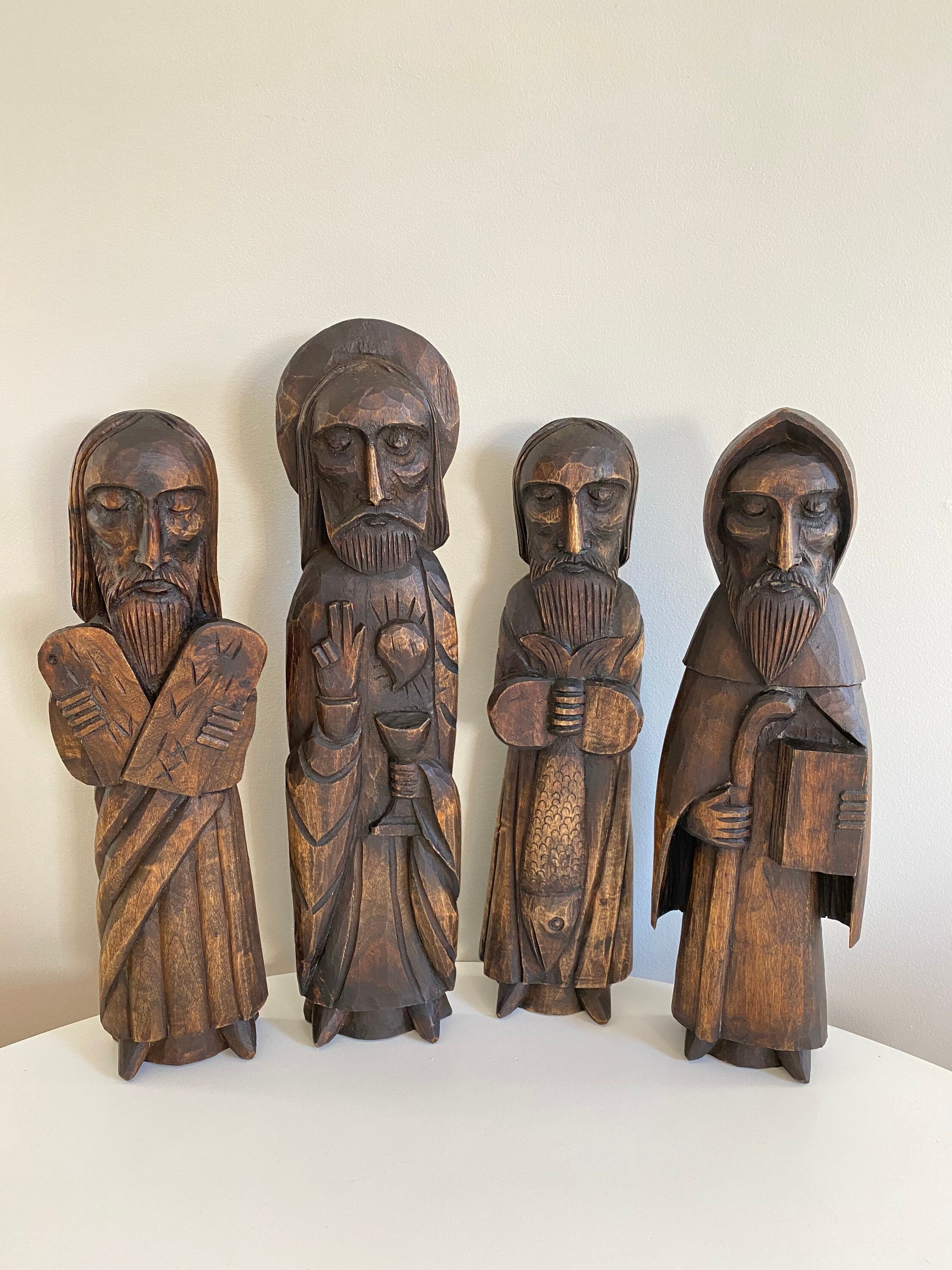 Vintage Carved Wooden Religious Figurines Lot of 4 Jesus Etsy