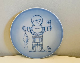 Vintage Bing and Grondahl Trivet, Designed by Antoni for B&G, Made in Denmark, Boy with Fish Trivet, Wall Trivet, 1970s Danish Wall Plaque