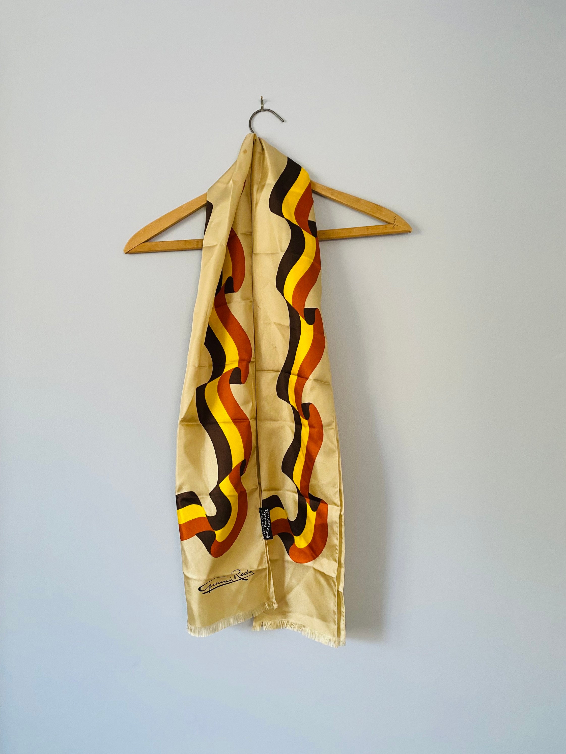 Vintage Giovanni Reda Silk Scarf, Symphony Scarf, Made in Italy, Fall Colors, Brown, Yellow, Orange, Long Fashion Scarf, Italian Silk Scarf