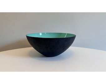 Vintage Krenit Bowl Original Turquoise Enamel Interior Herbert Krenchel Designed