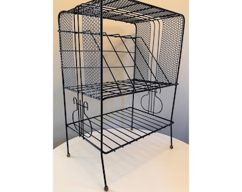 Vintage Record Player and Vinyl Storage Rack 1960s Mid Century Modern Wire Stand