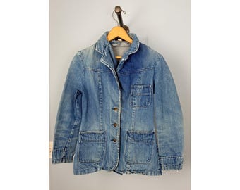 Chaqueta vaquera vintage Landlubber con botones delanteros y bolsillos, fabricada en EE. UU., talla XS para mujer.