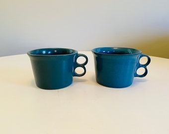 Vintage Bennington Pottery Stoneware 1537 Blue Trigger Mugs, Set of 2, David Gill, Bennington Potters Vermont Mugs