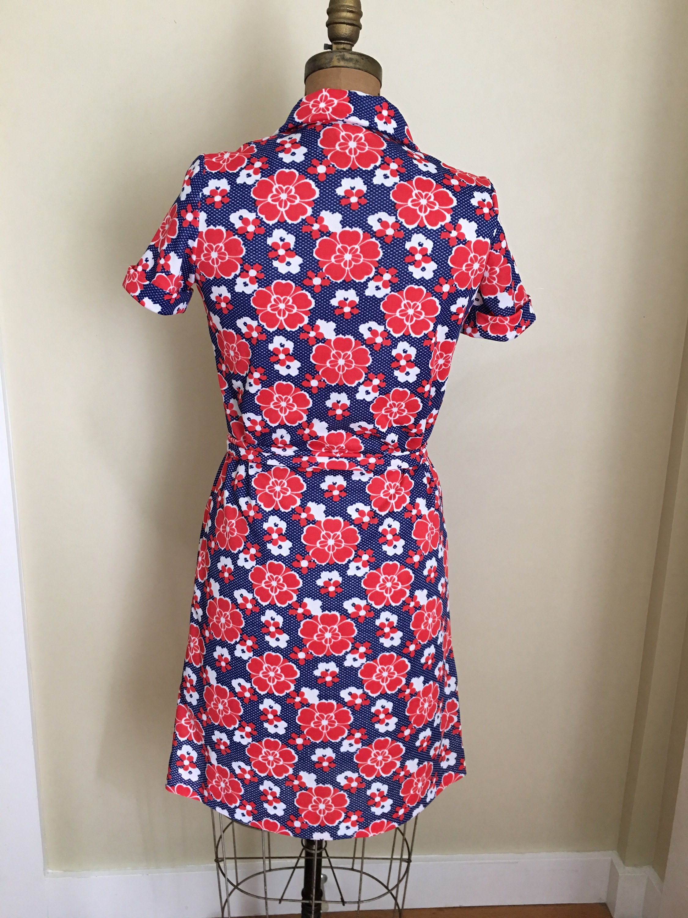Vintage Floral Dress Red White and Blue Flower Summer Dress - Etsy