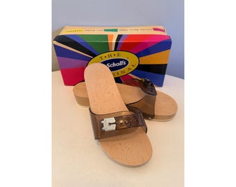 Dr Scholls Women Size 9 M Wood Exercise Clog Sandal Smoke Gray Vinyl Slide New