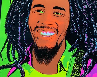 Vintage Bob Marley Felt Neon Blacklight Poster, 1981, Roots Rasta