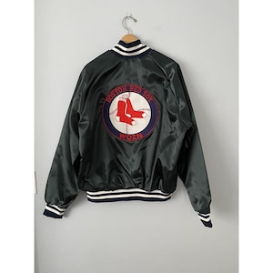 Vtg 1980s Red Sox Satin Bomber Jacket, Size XL, Boston Red Sox WQZN Radio Maine