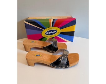 Dr Scholls Women Size 7 Exercise Clog Sandal Black Patent Leather Slide New
