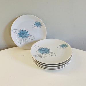 Vintage Continental China Rosenthal Reflections Designed by Raymond Loewy, Set of 6 Salad Plates, Blue Flower, Mid Century Modern Dishes