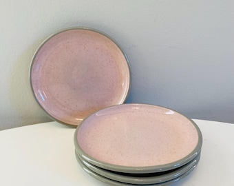 Vintage Harkerware Bread Plates, Set of 4, Pink and Grey, Small Plates, Shell Pink Harkerware Stoneware, Mid Century Dinnerware