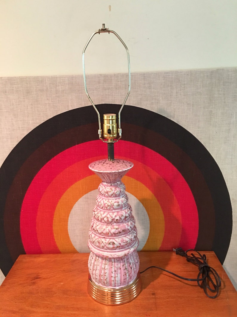 Mid Century Pink and Gold Lamp Ornate Mid Century Lighting Etsy