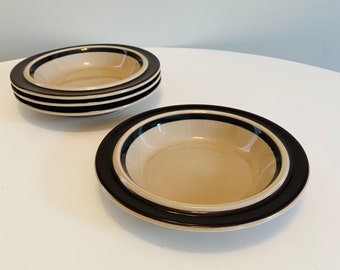 Arabia Finland Ruija Cereal Bowls, Set of 4, Arabia Salad Plates, Brown and Beige Bowls, Ulla Procope, Raija Uosikkinen