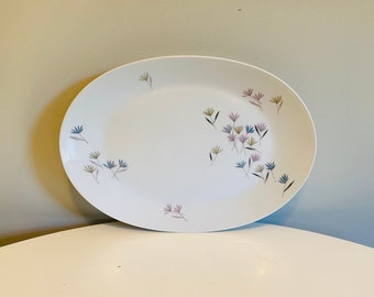 Vintage Rosenthal Oval Serving Platter, 1960s Mid Century Modern Dishes with Stylized Flowers, Made in Germany, Oval Serving Tray
