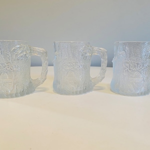 Vintage Flintstones RocDonalds McDonalds Collectible Clear Glass Mugs, Set of 3, Tree Mendous Mugs, 1993, Made in France, 90s Cartoon Mug