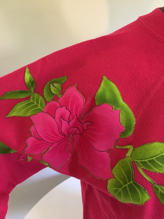 Vintage Flower Applique Raglan Sweatshirt, Pink S… - image 9