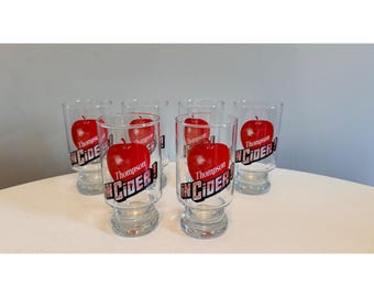 Vintage Thompson In Cider Footed Glasses With Red Apple Graphic Set Of 6