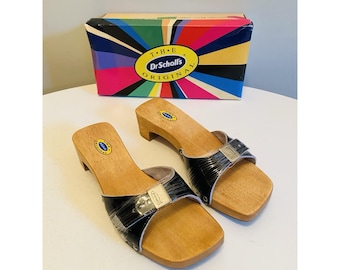 Dr Scholls Women Size 7 Exercise Clog Sandal Black Patent Leather Slide New