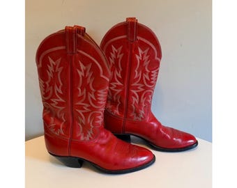 Botas vaqueras vintage Tony Lama de cuero rojo para hombre, talla 10 D, etiqueta negra, EE. UU.