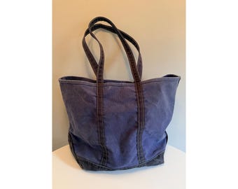 L.L. Bean Boat And Tote Bag Large Monogrammed Canvas Blue With Black Handles