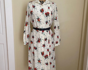 Vintage Lanvin Floral Shirtdress, 1970s Mod Floral Pattern Dress, Summer Dress, Garden Party Dress, Belted Shirtdress, Shirtwaist Dress