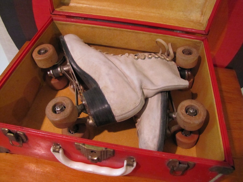 Vintage Roller Skates in Metal Case Wooden Wheels Chicago Etsy