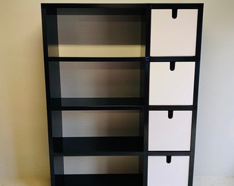 Vintage Polvara Bookshelf by Kartell with 4 Cubes, Giulio A. Polvara, Made in Italy, Modern Modular Bookshelf, Black and White Shelving Unit