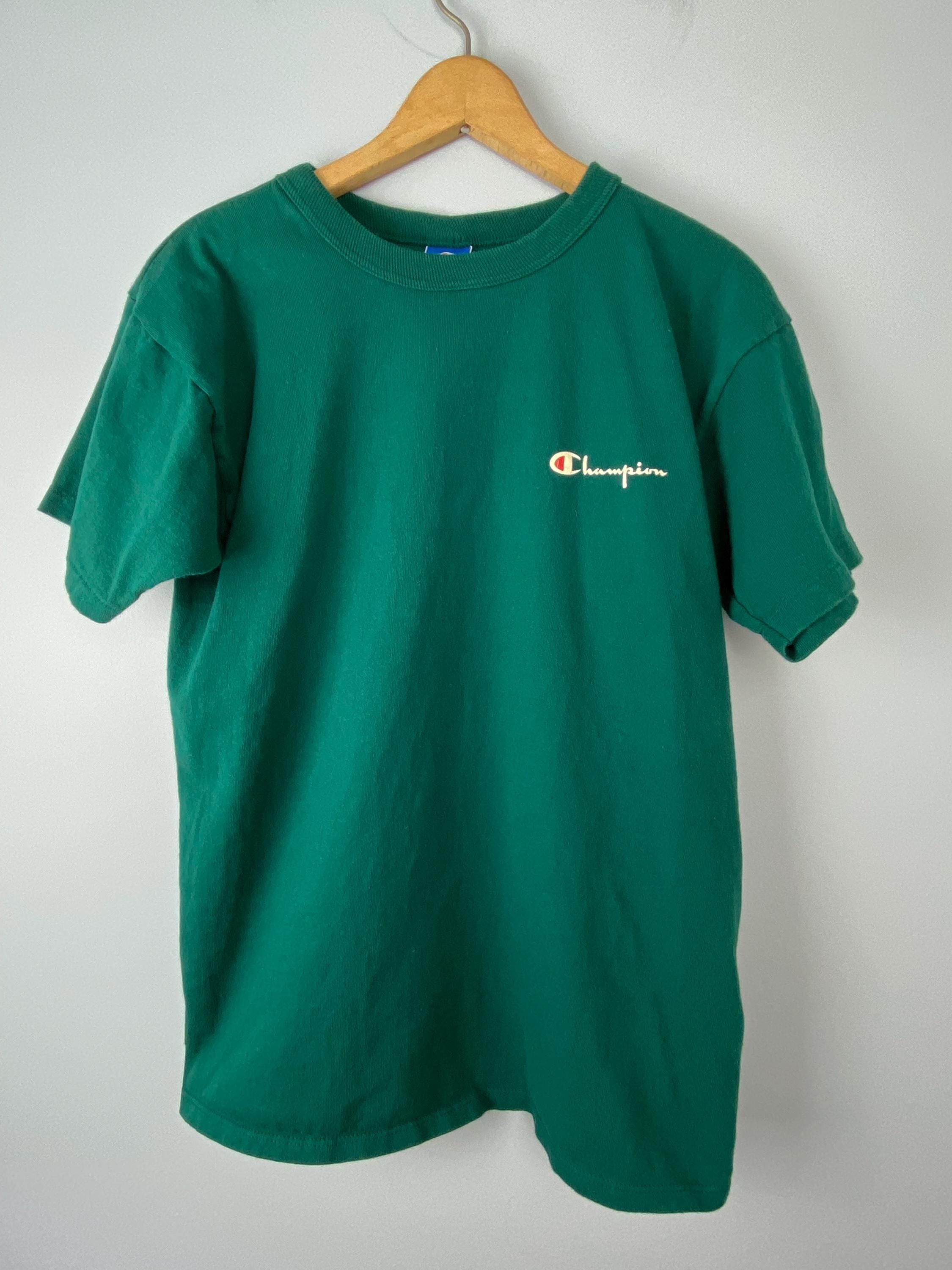 Vintage Teal Champion Script Spellout T-shirt, Size Large, 90s