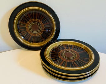 Arabia Finland Kosmos 8" Salad Plates, Set of 4, Arabia Plates, Gunvor Olin-Grönqvist, Made in Finland, Olive Green Colorway