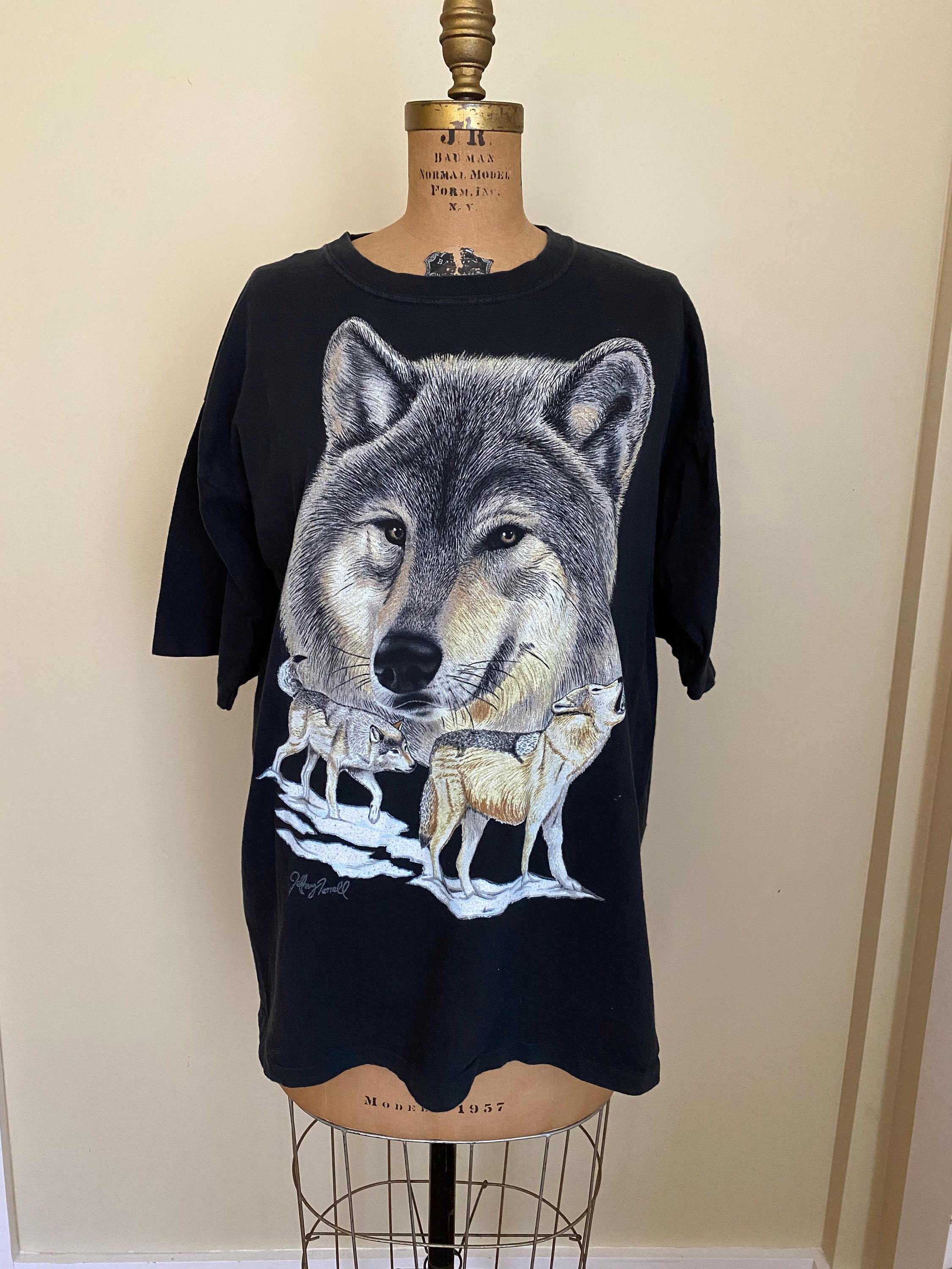 Vintage Wolf T-shirt 1990s T-shirt with Wolves Howling Wolf | Etsy