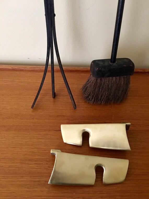 ヴィンテージ ドナルド デスキー 暖炉用ツール、鉄と真鍮の壁掛け暖炉