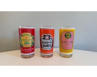 Juego de 3 vasos vintage con diseño de lata de sopa Heinz de Georges Briard