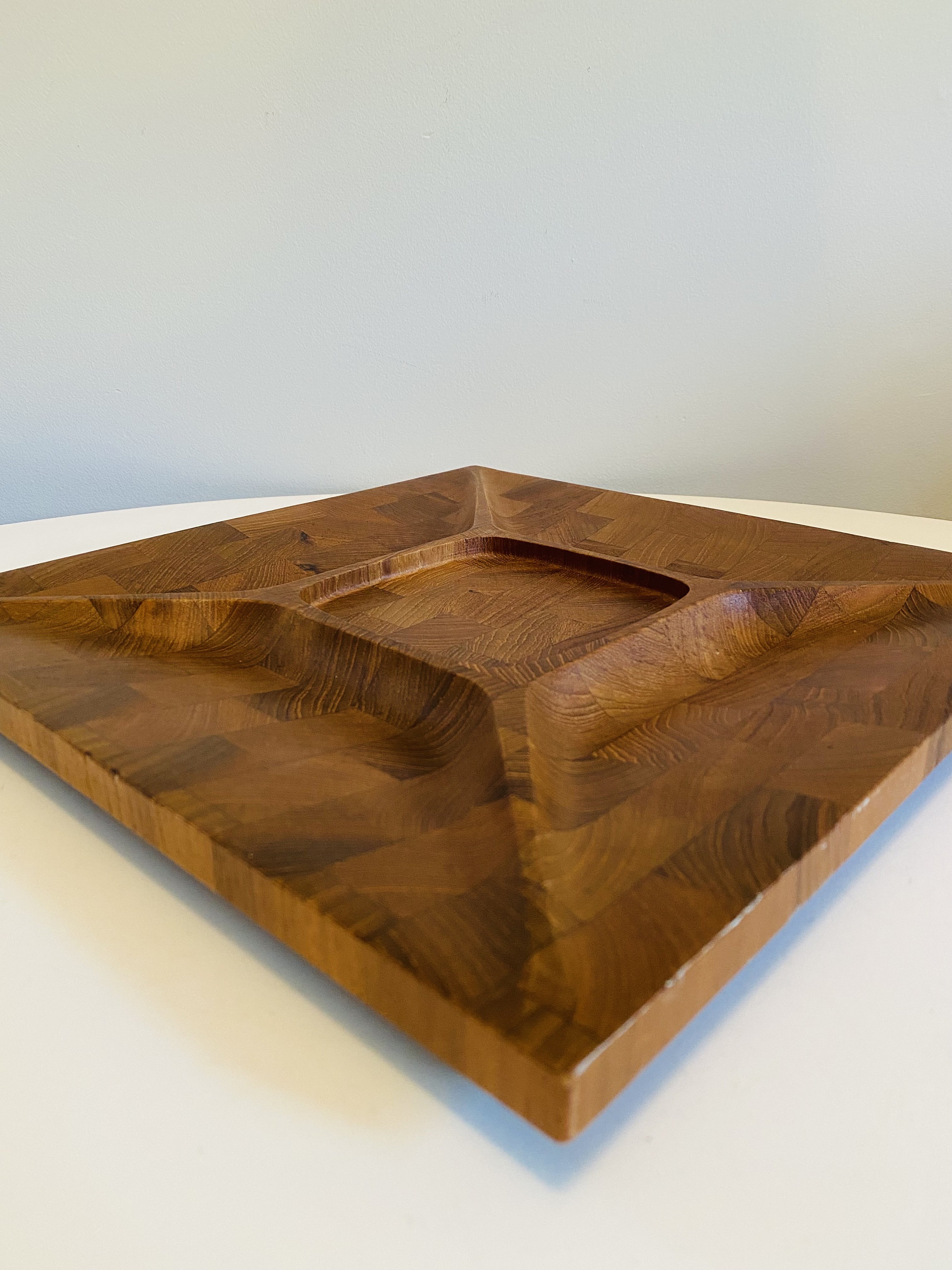 DIGSMED DENMARK Staved Teak Lazy SUSAN Smokey Glass Cups