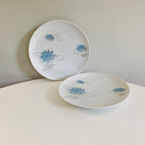 Vintage Continental China Rosenthal Reflections Designed by Raymond Loewy, Set of 2 Dinner Plates, Blue Flower, Mid Century Modern Dishes