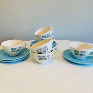 Vintage Temporama Teacups and Saucers, Set of 6, Canonsburg Temporama, Retro Atomic Modern, Mid Century Modern Cups and Saucers