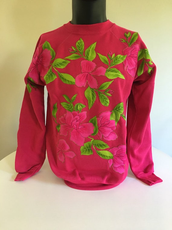 Vintage Flower Applique Raglan Sweatshirt, Pink S… - image 2