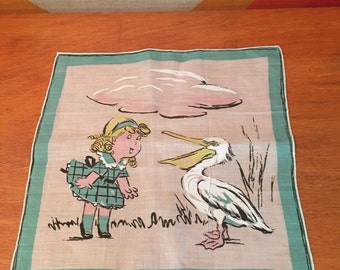 Vintage Girl with Pelican Handkerchief