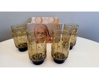 Libbey Accent Glassware Set Of 4 Cooler Glasses 16 Oz Yellow Floral Design