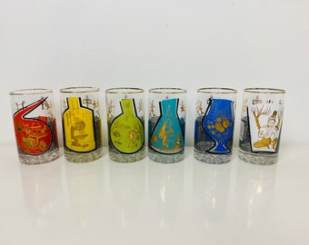 Vintage 1960s Roerig Pharmaceutical Glass Set of 6 - Antique Medical Apothecary and Pharmacy Themed, Mid Century Modern Barware