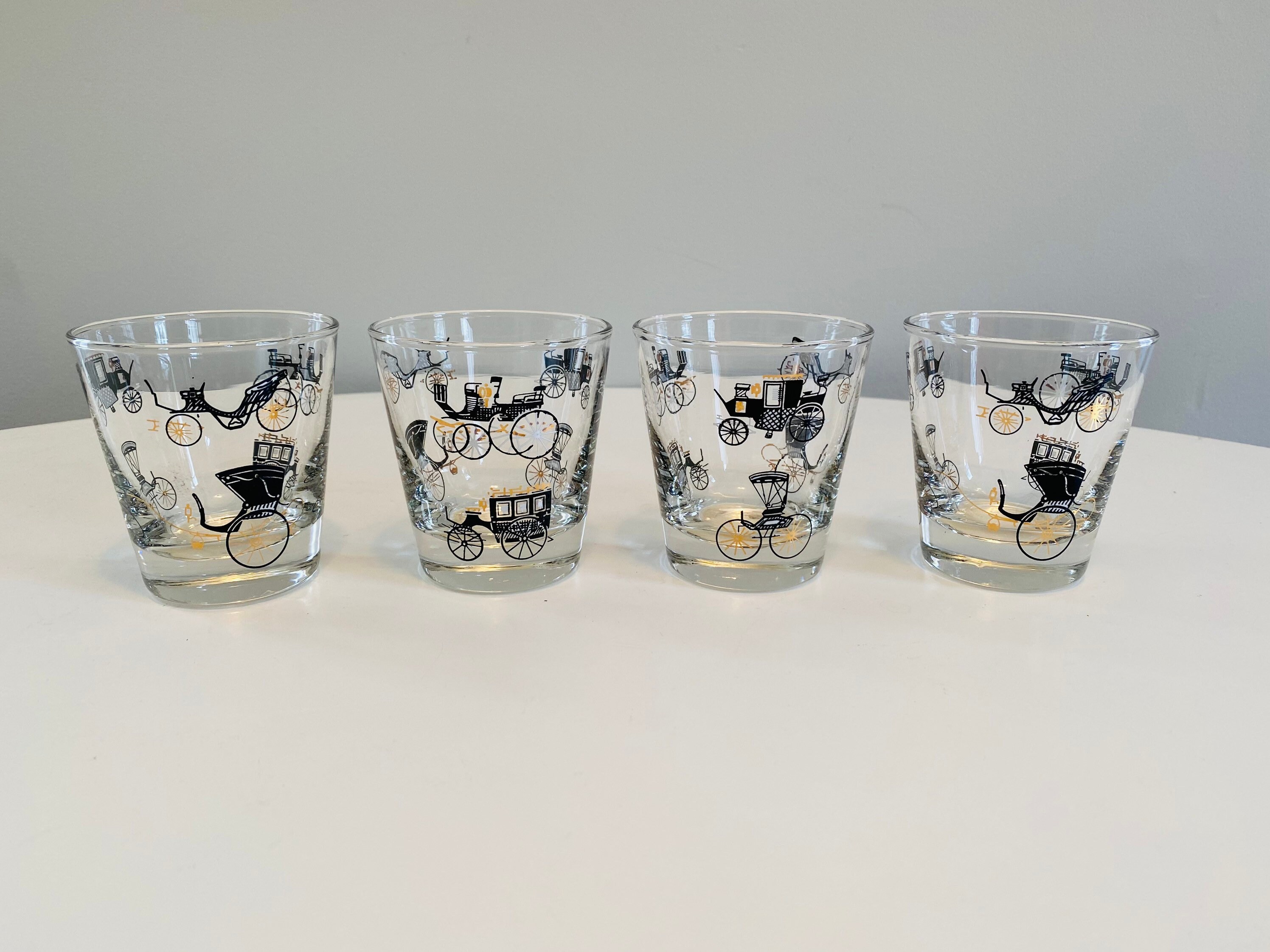 Vintage Libbey Whiskey Glasses, Set of 4, Black and Gold Glasses 