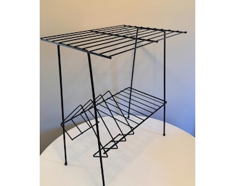 Mid Century Black Wire Record Rack, Vinyl Record Player Stand, LP Holder