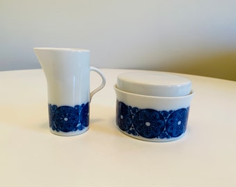 Vintage Rörstrand Sweden, Mobile, Creamer and Sugar Bowl, Made in Sweden, Blue and White Swedish Pottery, Mid Century Scandinavian Design