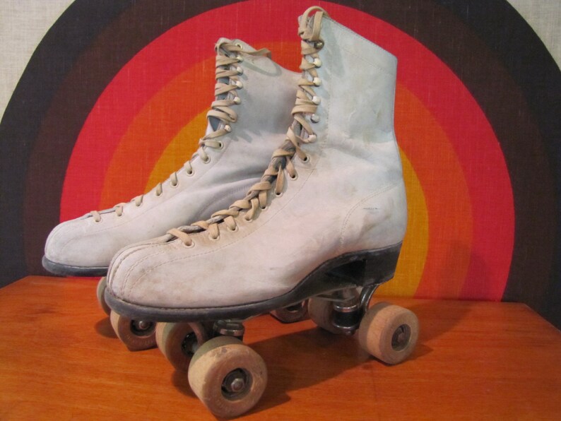 Vintage Roller Skates in Metal Case Wooden Wheels Chicago Etsy