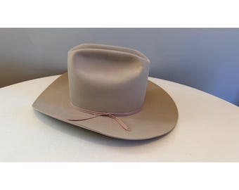 Vtg Resistol Diamond Horseshoe 100 Beaver Fur Felt Cowboy Hat 7 3/8 XLO Buckskin